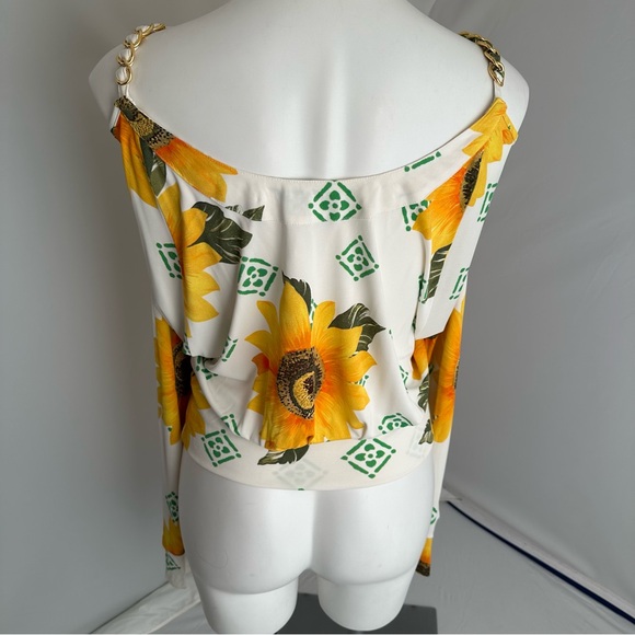 Dolce and Gabbana multicolor sunflower cold shoulder top M - Picture 3 of 10